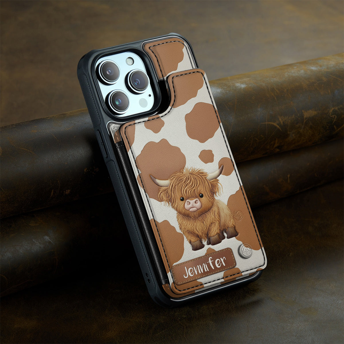 Étui portefeuille personnalisé pour téléphone avec motif vache des Highlands - J'adore les vaches des Highlands