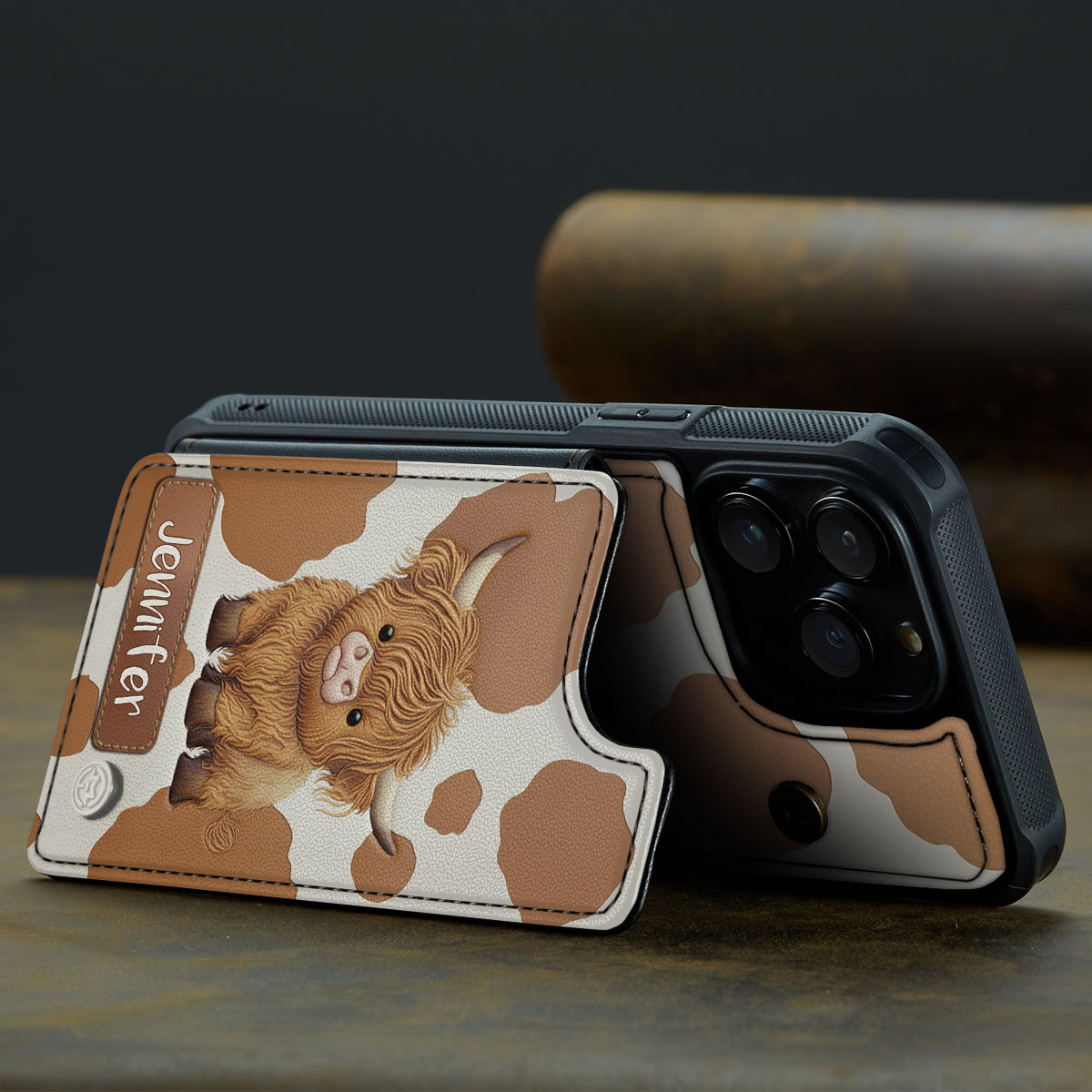 Étui portefeuille personnalisé pour téléphone avec motif vache des Highlands - J'adore les vaches des Highlands