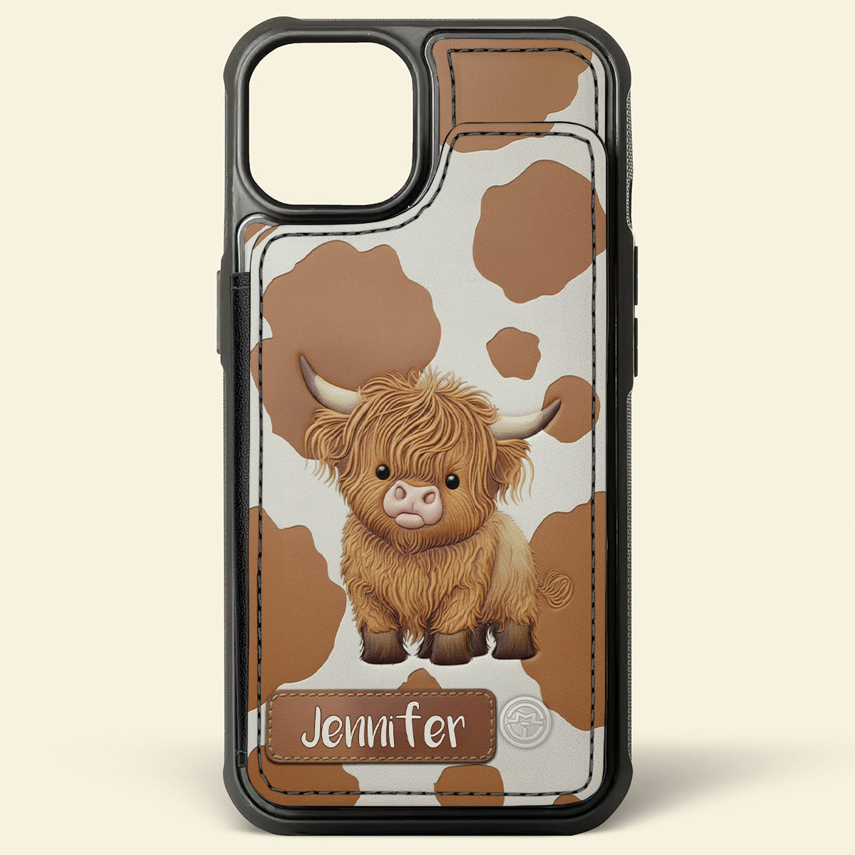 Étui portefeuille personnalisé pour téléphone avec motif vache des Highlands - J'adore les vaches des Highlands