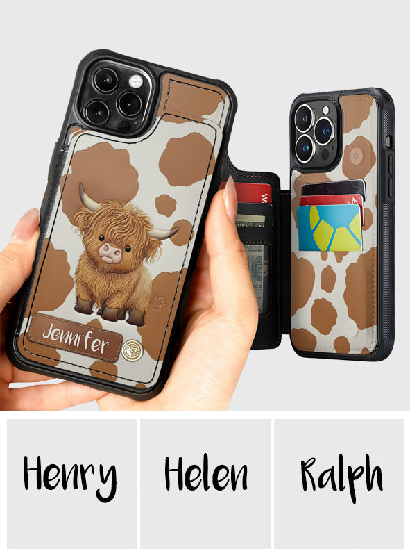 Étui portefeuille personnalisé pour téléphone avec motif vache des Highlands - J'adore les vaches des Highlands