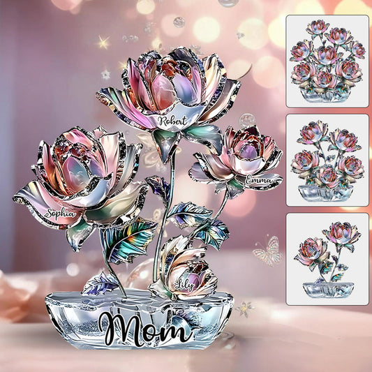 Flowers For Mom Grandma - Personalized Mother Custom Shaped Acrylic Plaque