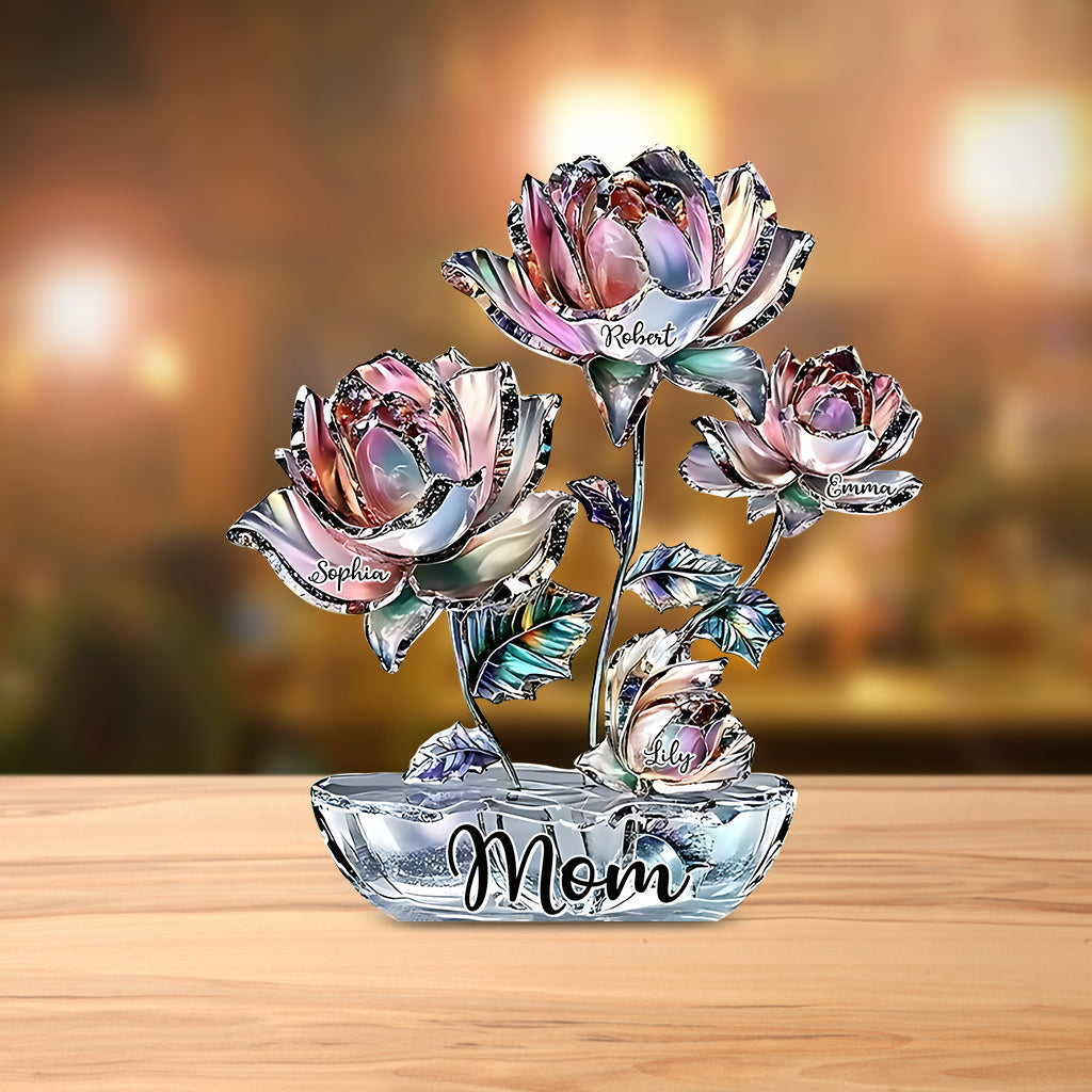 Flowers For Mom Grandma - Personalized Mother Custom Shaped Acrylic Plaque