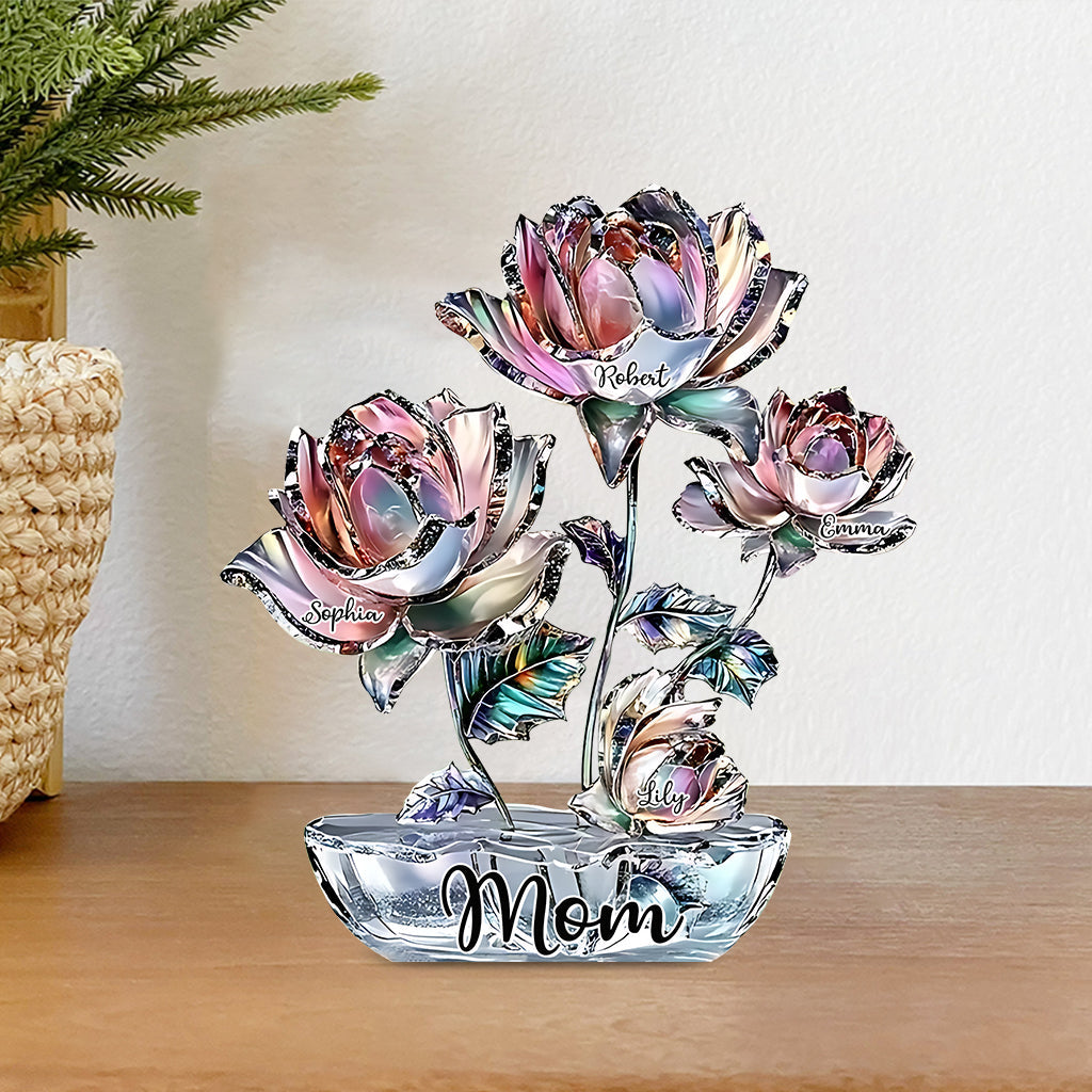Flowers For Mom Grandma - Personalized Mother Custom Shaped Acrylic Plaque