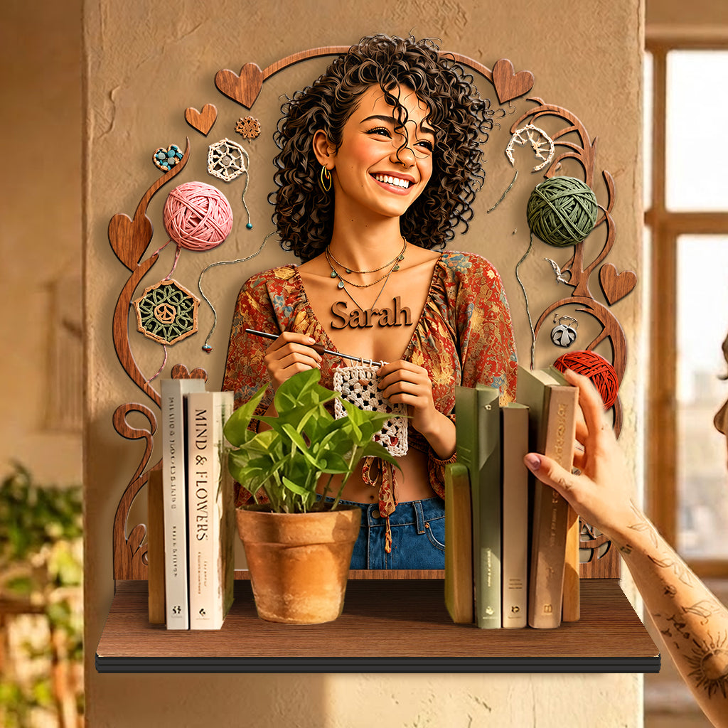 Crafted with Love - Personalized Crocheting Wooden Floating Shelf