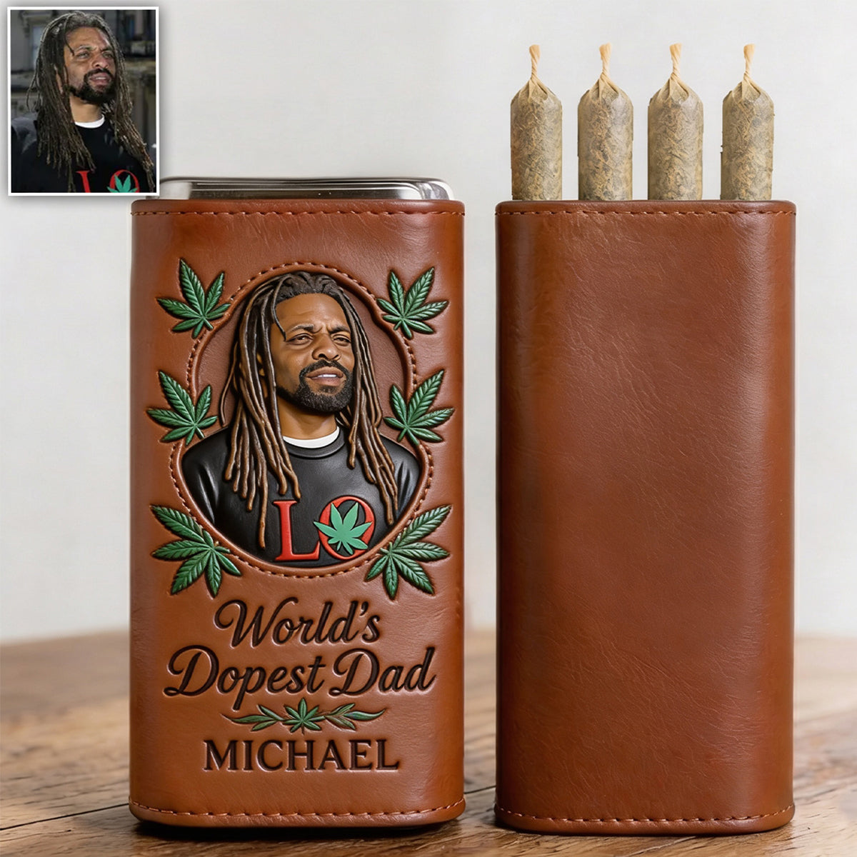 Cannabis Enthusiast, Le Meilleur Papa du Monde - Étui à Pré-rouler en Cuir Personnalisé
