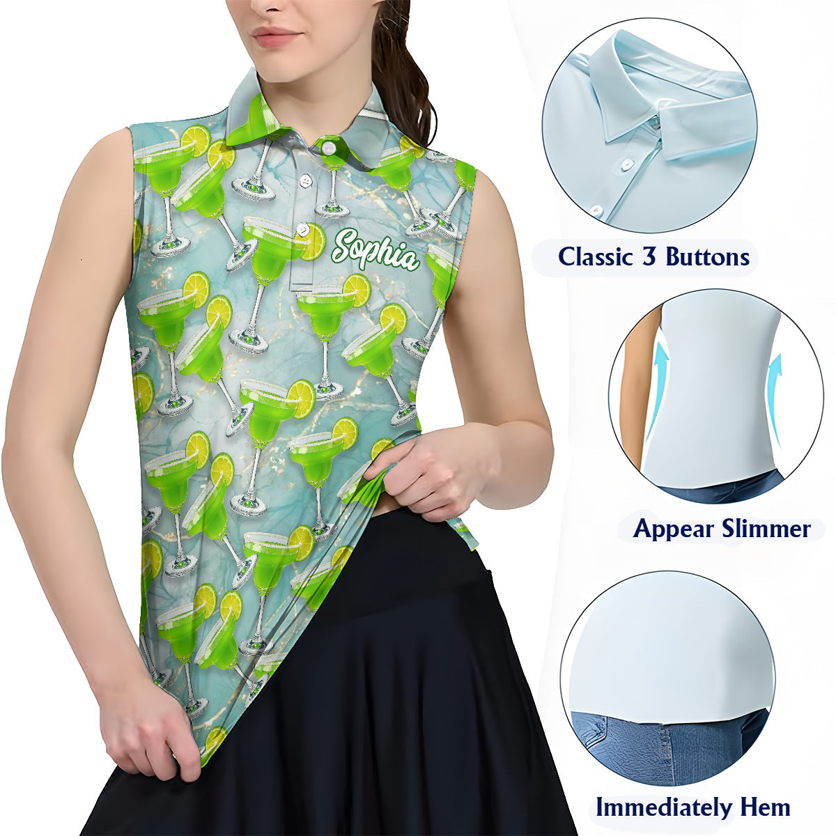 Polo de golf sans manches personnalisé Margarita Mulligans