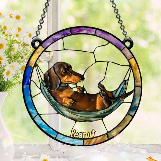Adorable teckel - Décoration attrape-soleil personnalisée à suspendre à la fenêtre