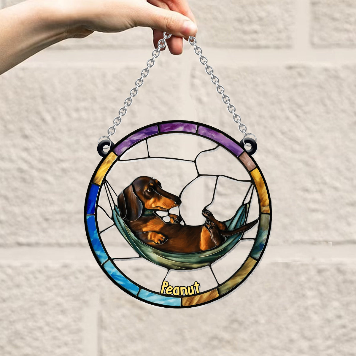 Cute Dachshund - Personalized Dog Window Hanging Suncatcher Ornament