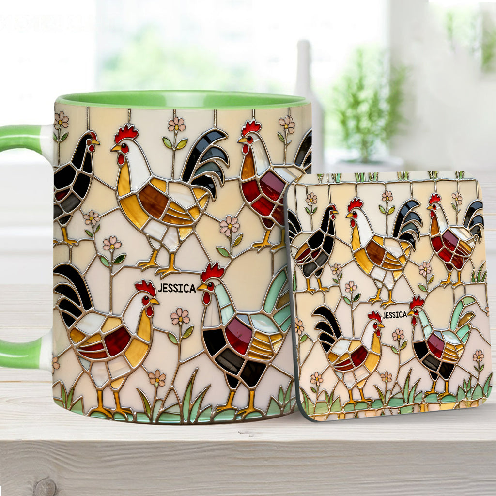 Ferme avicole - Mug et sous-verre personnalisés avec motif poulet