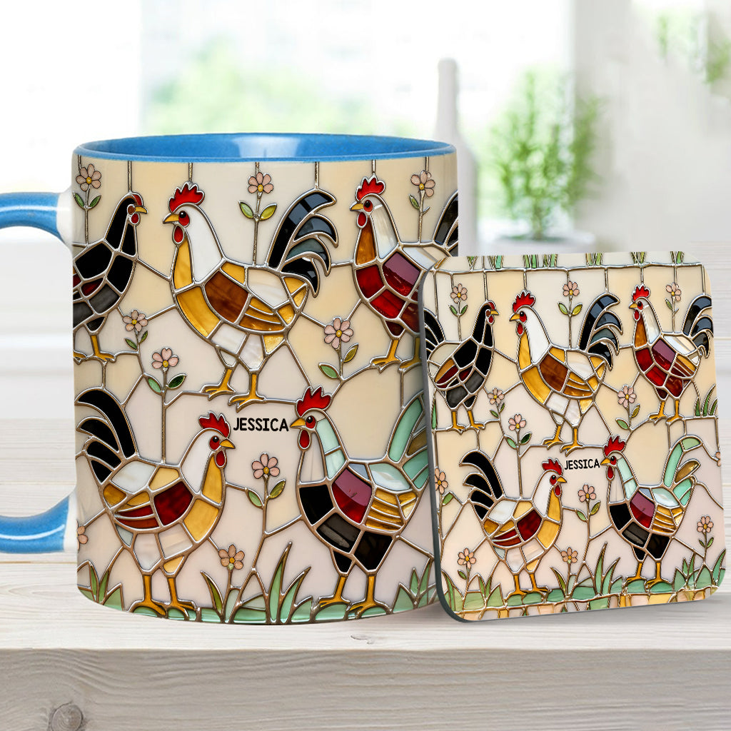 Ferme avicole - Mug et sous-verre personnalisés avec motif poulet