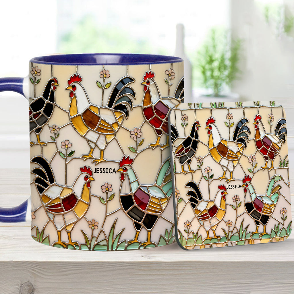 Ferme avicole - Mug et sous-verre personnalisés avec motif poulet