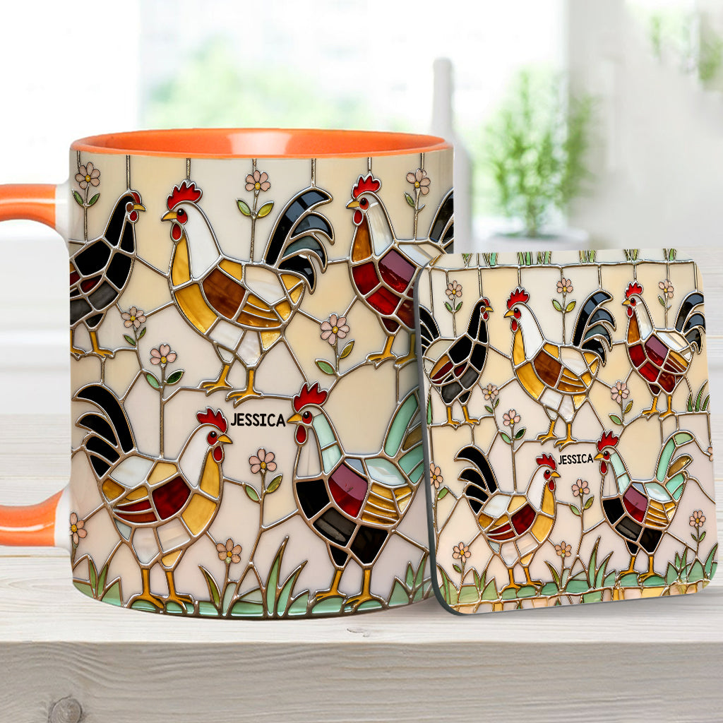 Ferme avicole - Mug et sous-verre personnalisés avec motif poulet