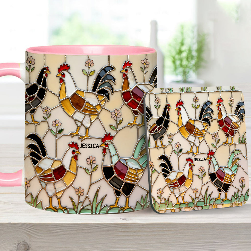 Ferme avicole - Mug et sous-verre personnalisés avec motif poulet