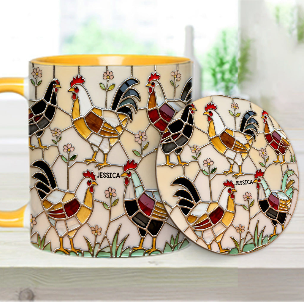 Ferme avicole - Mug et sous-verre personnalisés avec motif poulet