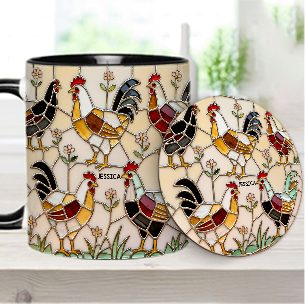 Ferme avicole - Mug et sous-verre personnalisés avec motif poulet