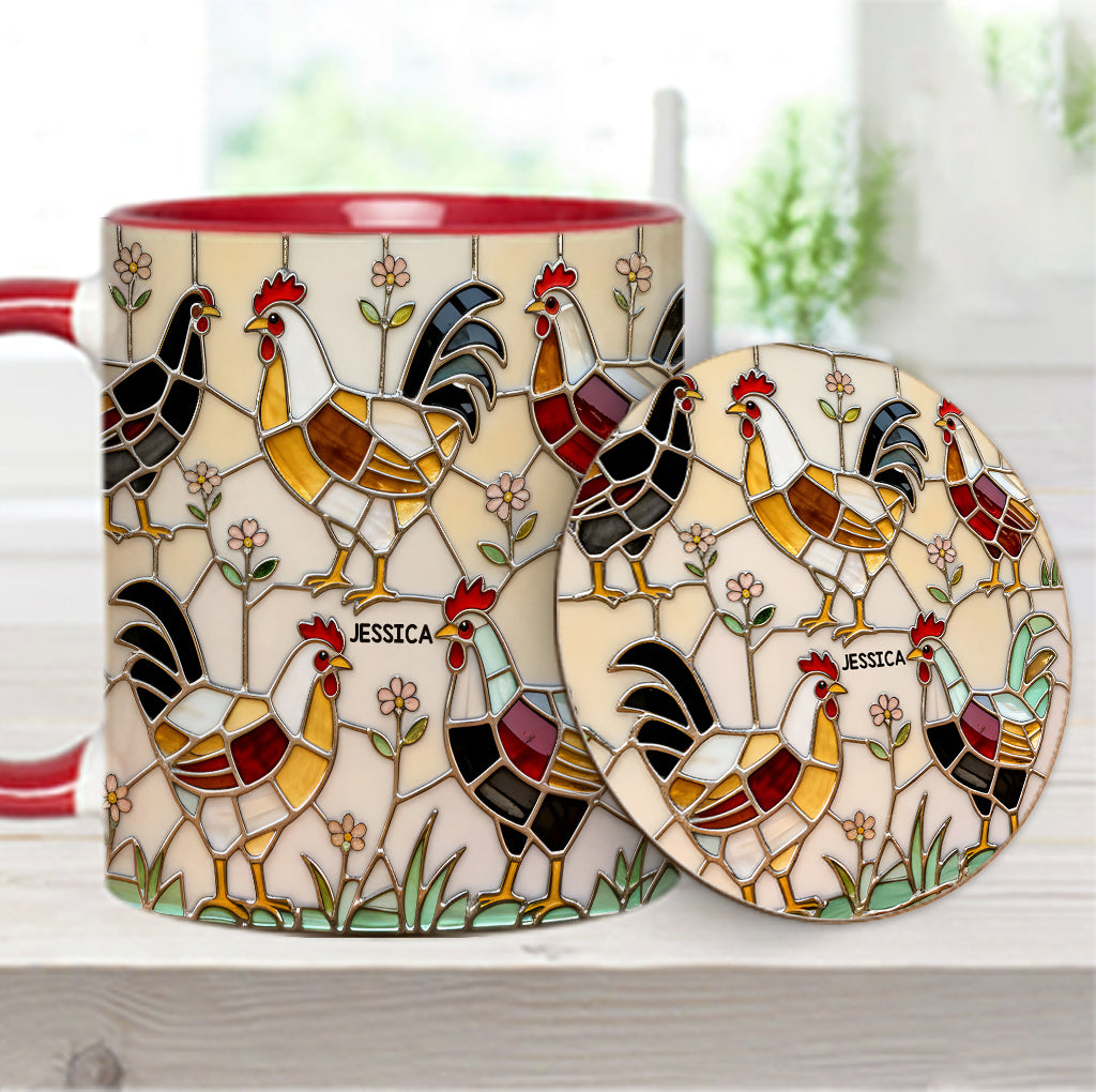Ferme avicole - Mug et sous-verre personnalisés avec motif poulet