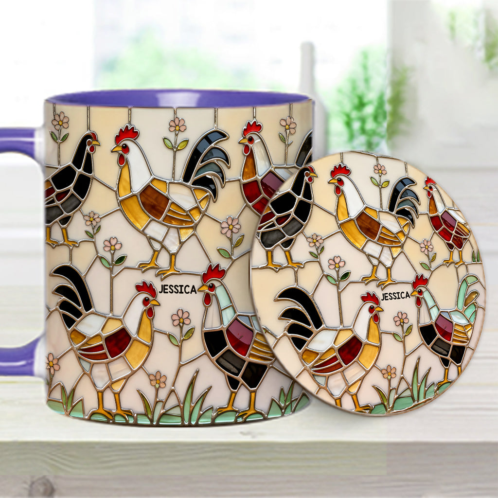 Ferme avicole - Mug et sous-verre personnalisés avec motif poulet