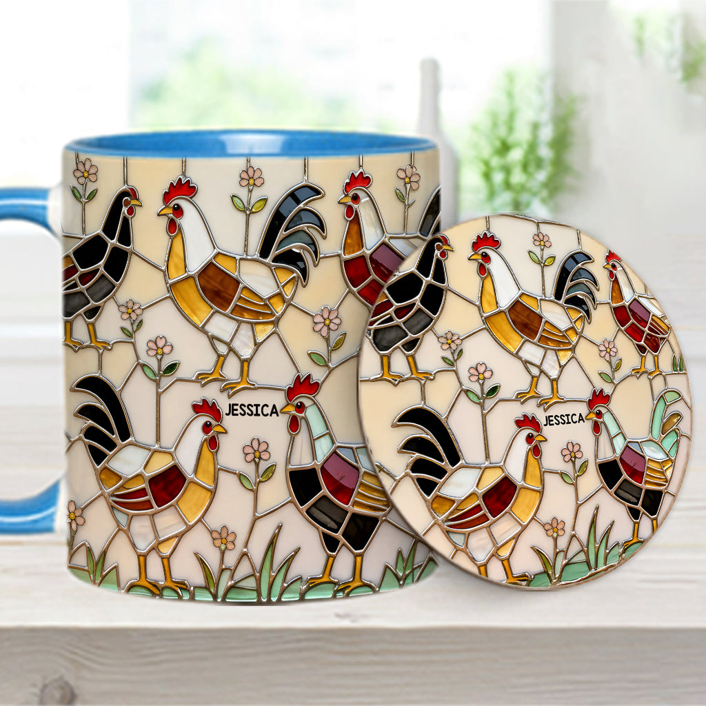 Ferme avicole - Mug et sous-verre personnalisés avec motif poulet
