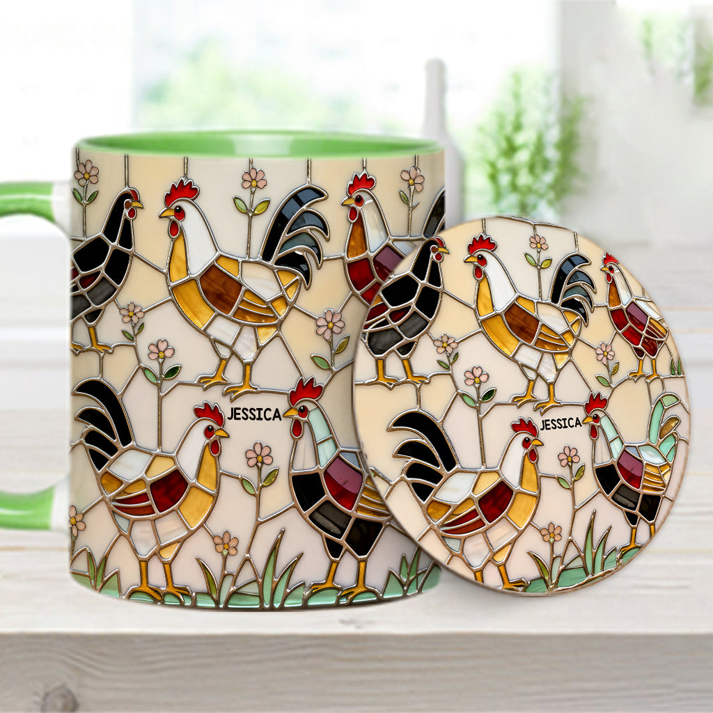 Ferme avicole - Mug et sous-verre personnalisés avec motif poulet