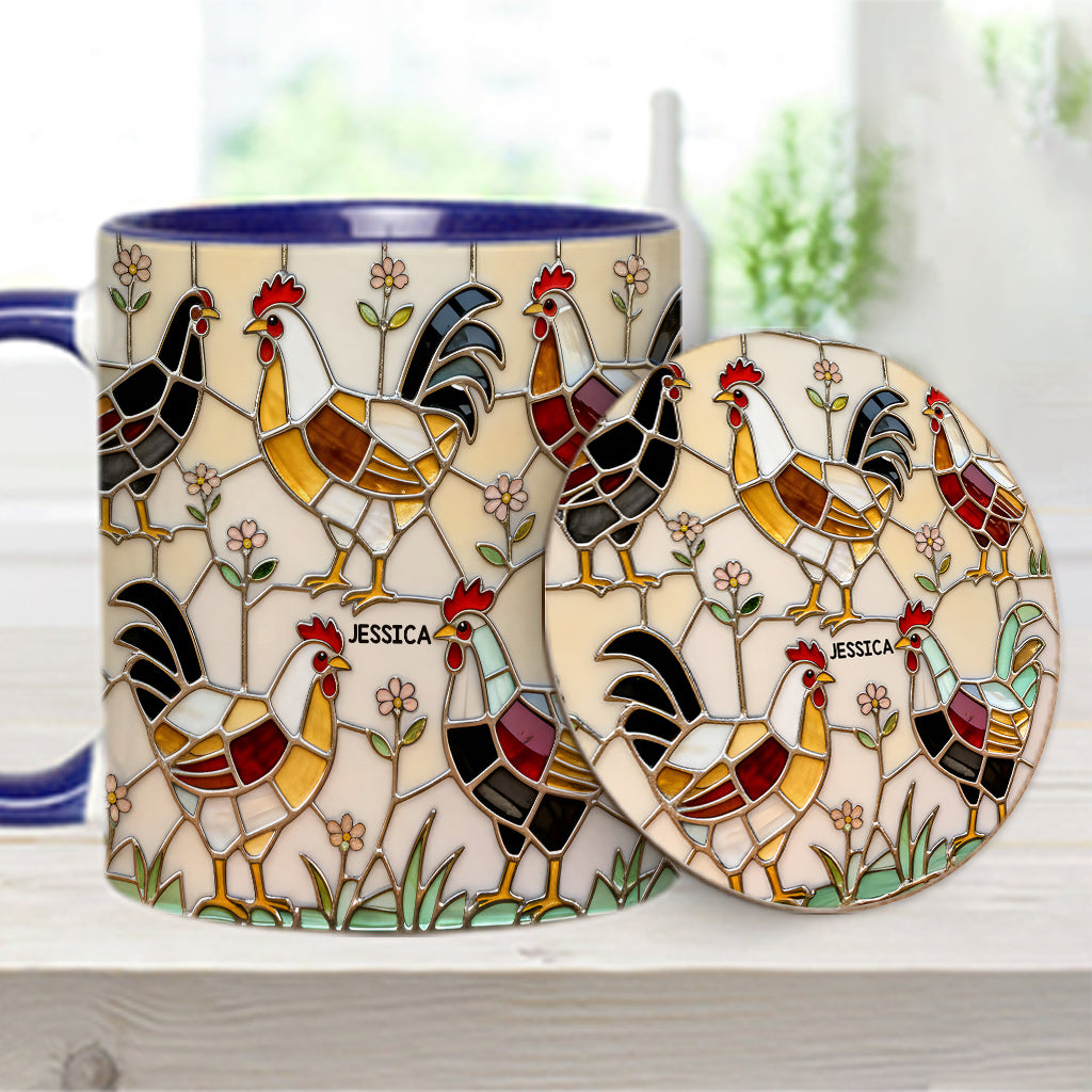 Ferme avicole - Mug et sous-verre personnalisés avec motif poulet