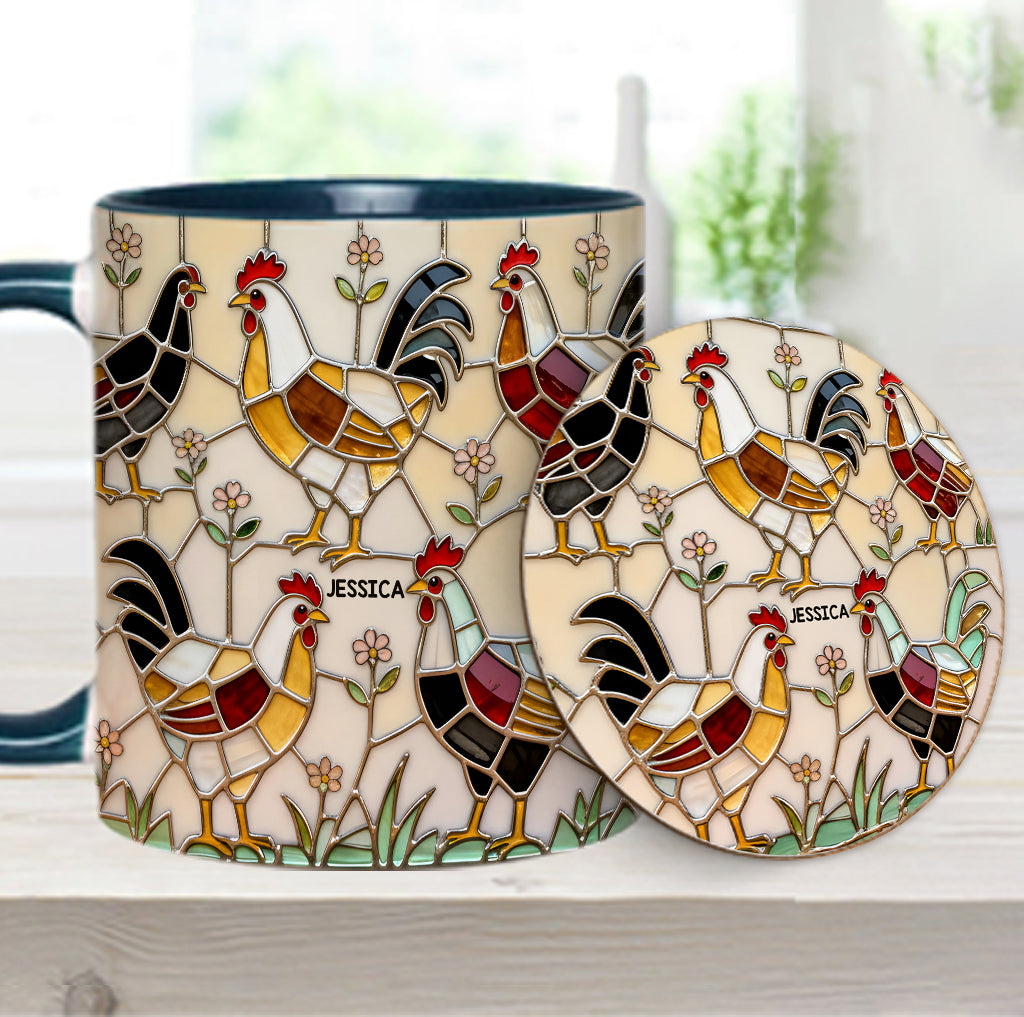 Ferme avicole - Mug et sous-verre personnalisés avec motif poulet