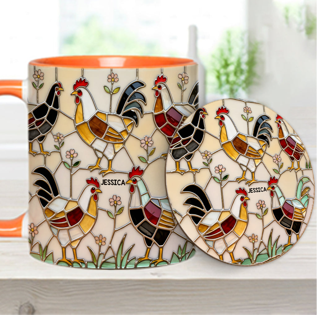 Ferme avicole - Mug et sous-verre personnalisés avec motif poulet