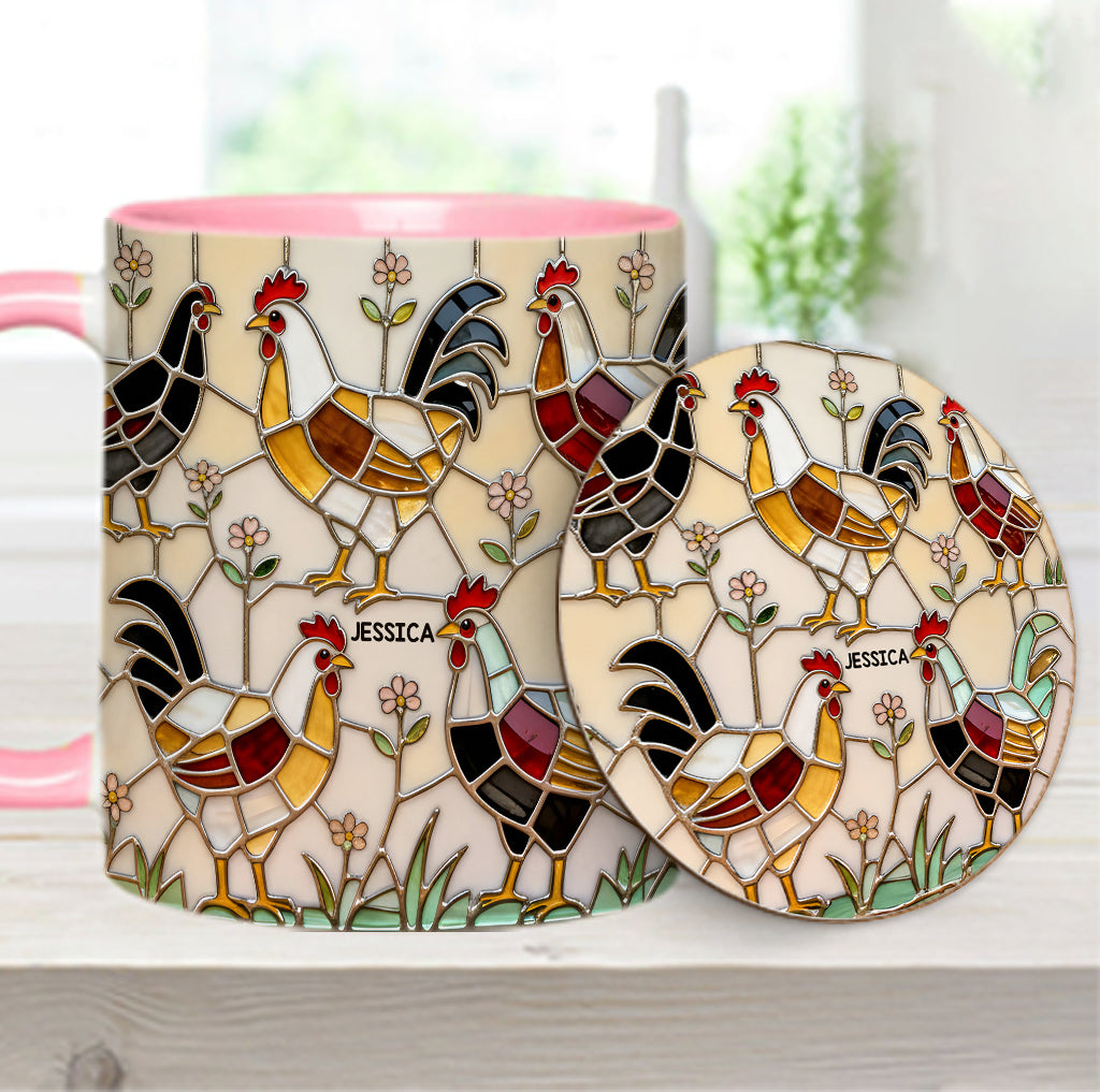 Ferme avicole - Mug et sous-verre personnalisés avec motif poulet