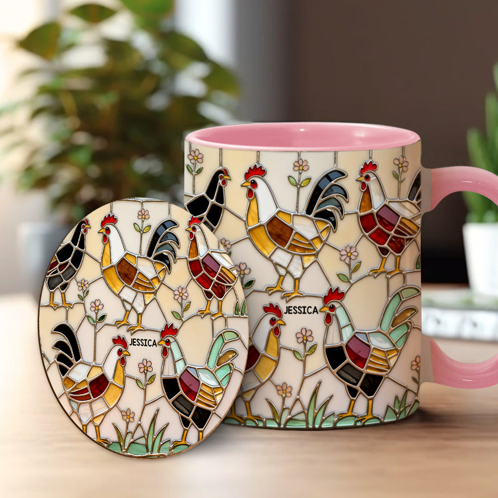 Ferme avicole - Mug et sous-verre personnalisés avec motif poulet