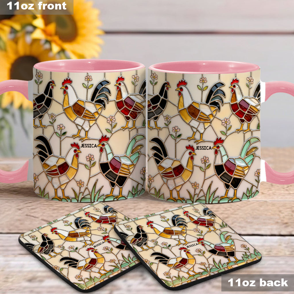 Ferme avicole - Mug et sous-verre personnalisés avec motif poulet