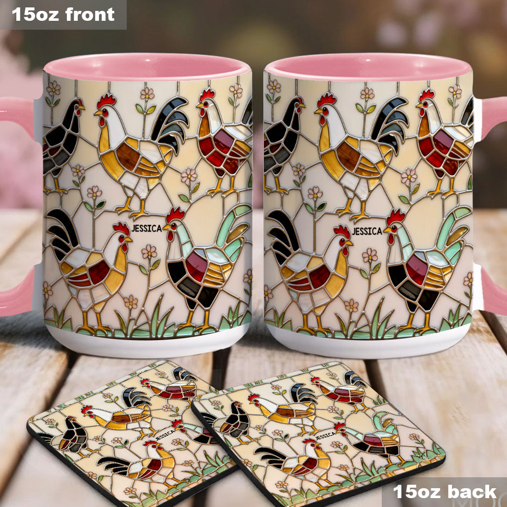 Ferme avicole - Mug et sous-verre personnalisés avec motif poulet