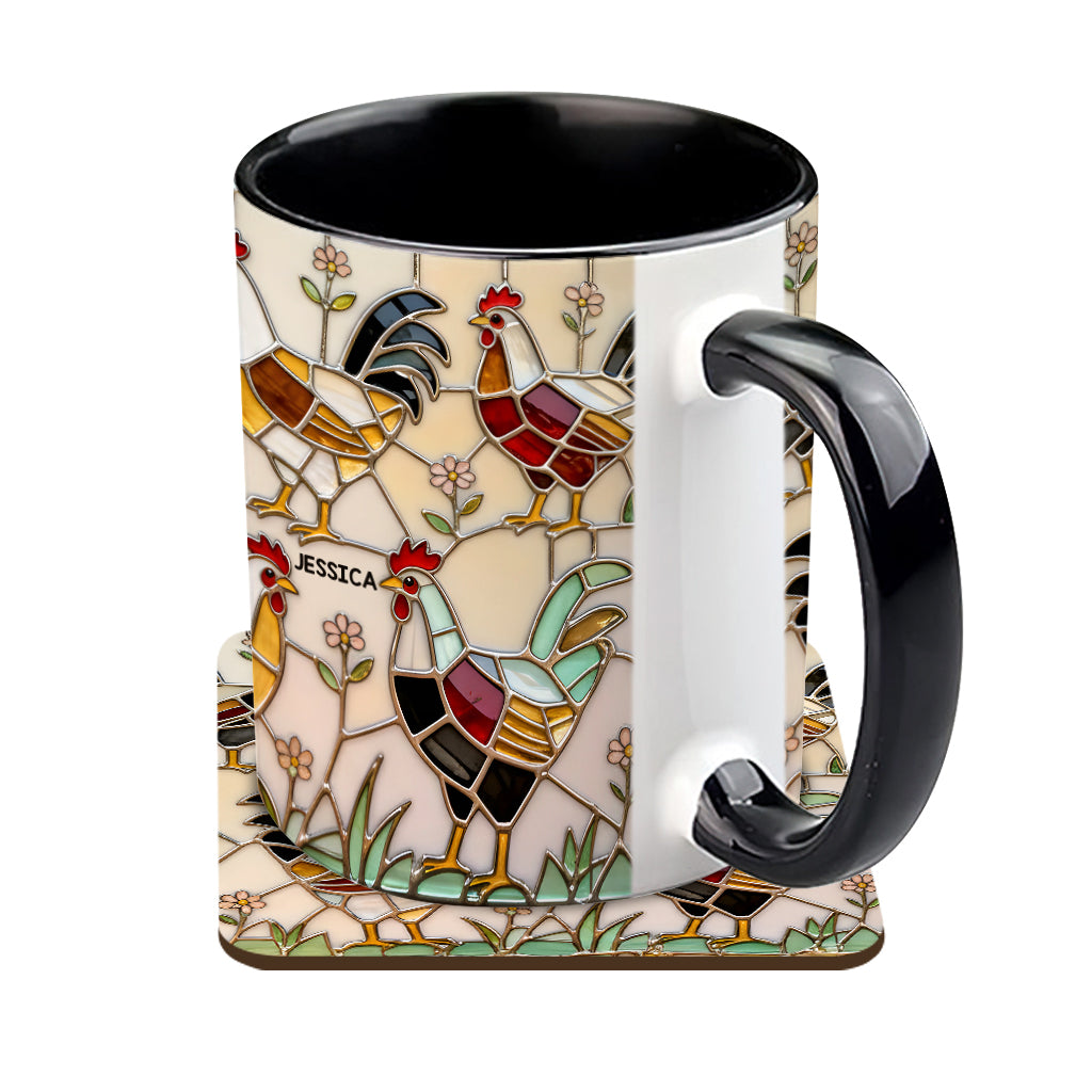 Ferme avicole - Mug et sous-verre personnalisés avec motif poulet