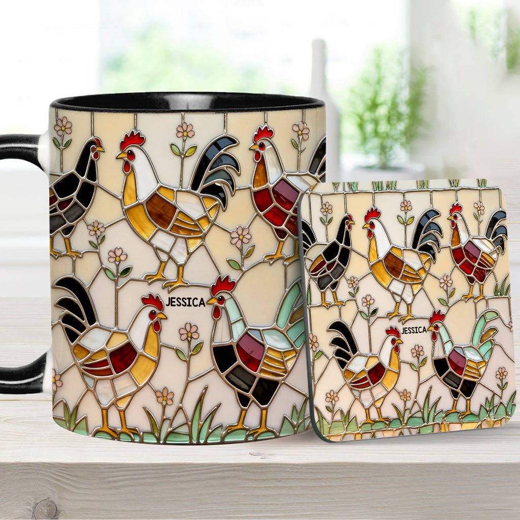 Ferme avicole - Mug et sous-verre personnalisés avec motif poulet