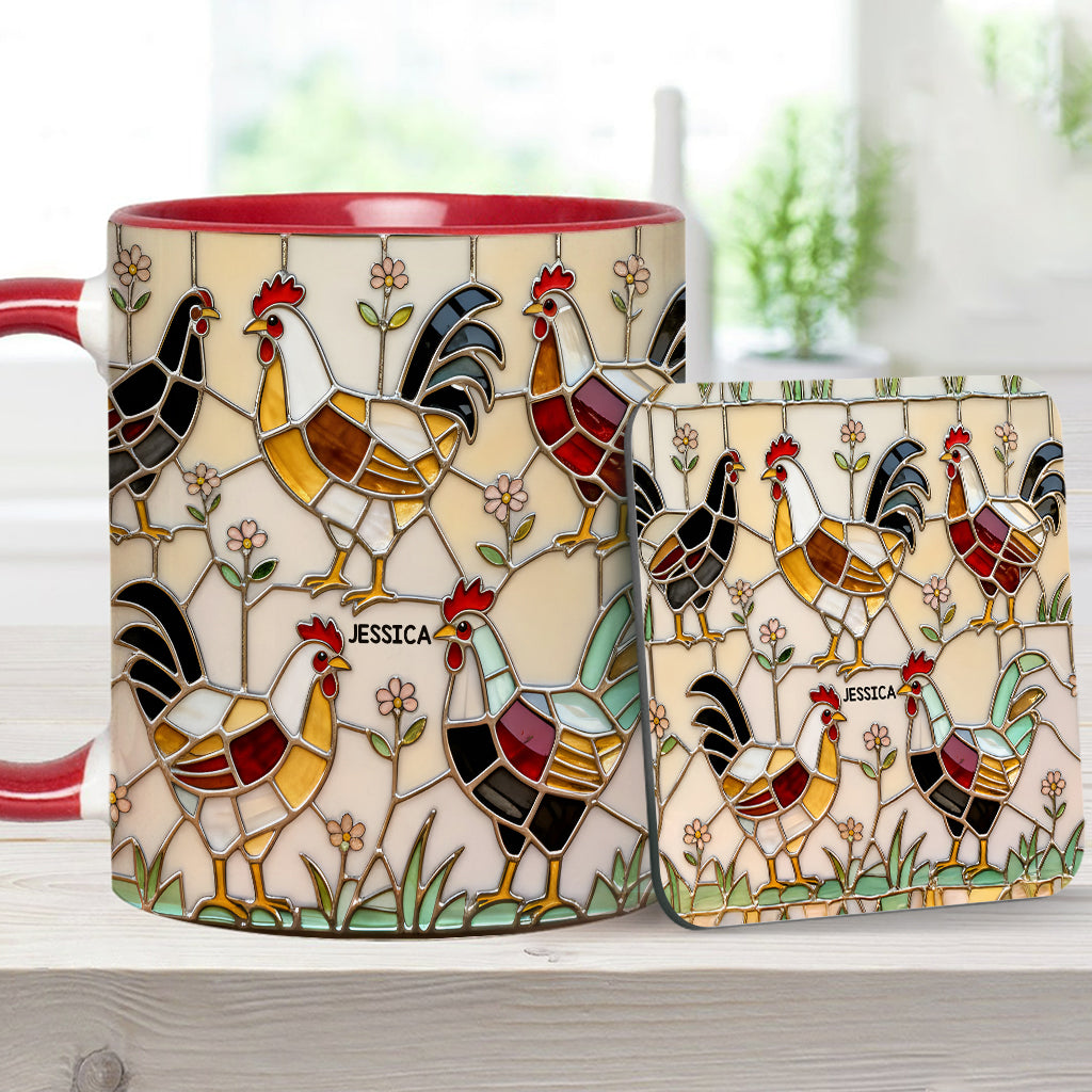Ferme avicole - Mug et sous-verre personnalisés avec motif poulet
