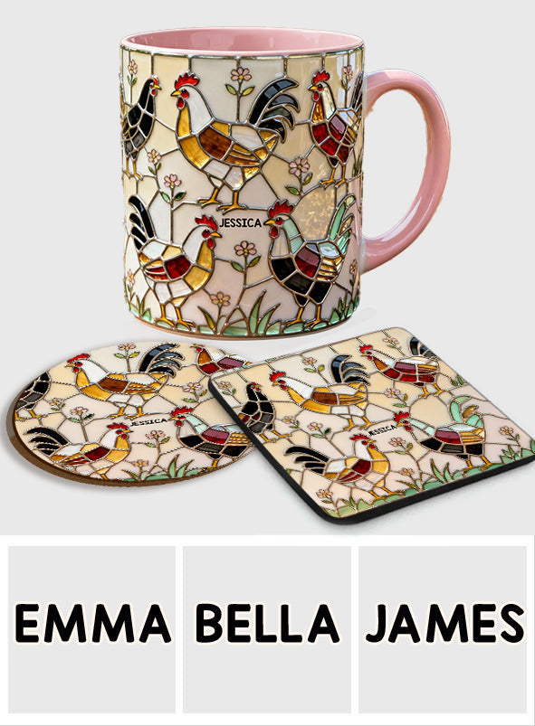 Ferme avicole - Mug et sous-verre personnalisés avec motif poulet