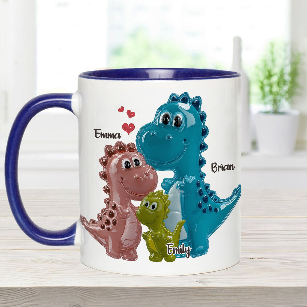 Mug personnalisé « Famille de dinosaures de trois » pour la première fête des pères