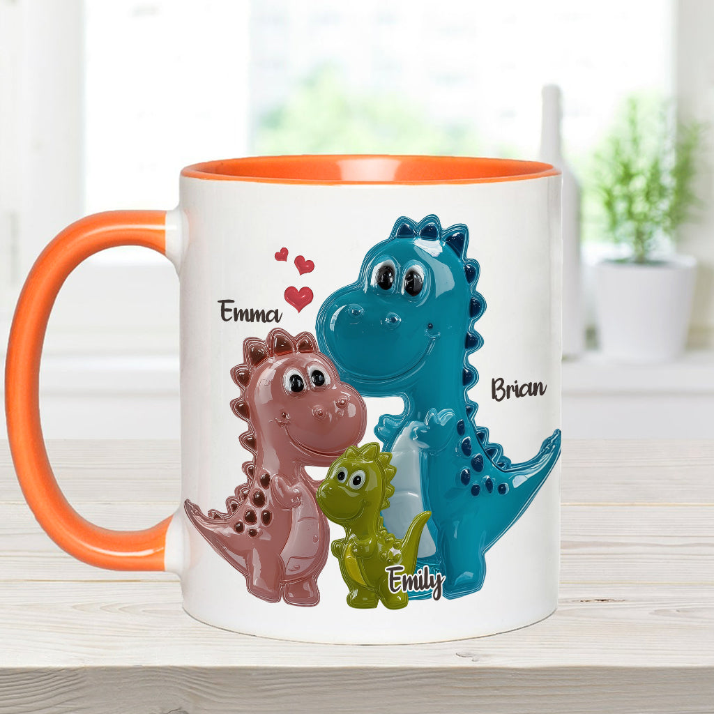 Mug personnalisé « Famille de dinosaures de trois » pour la première fête des pères