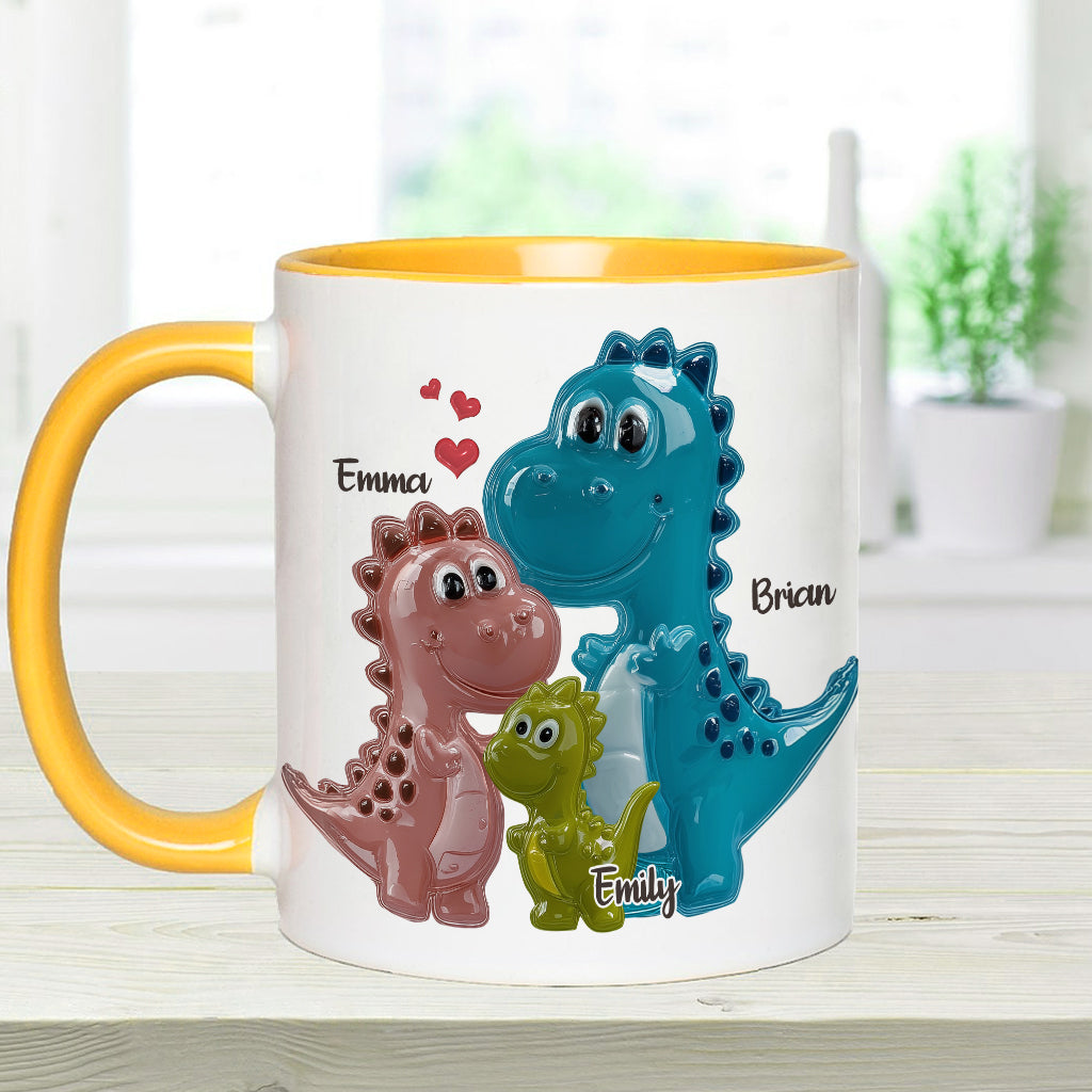 Mug personnalisé « Famille de dinosaures de trois » pour la première fête des pères