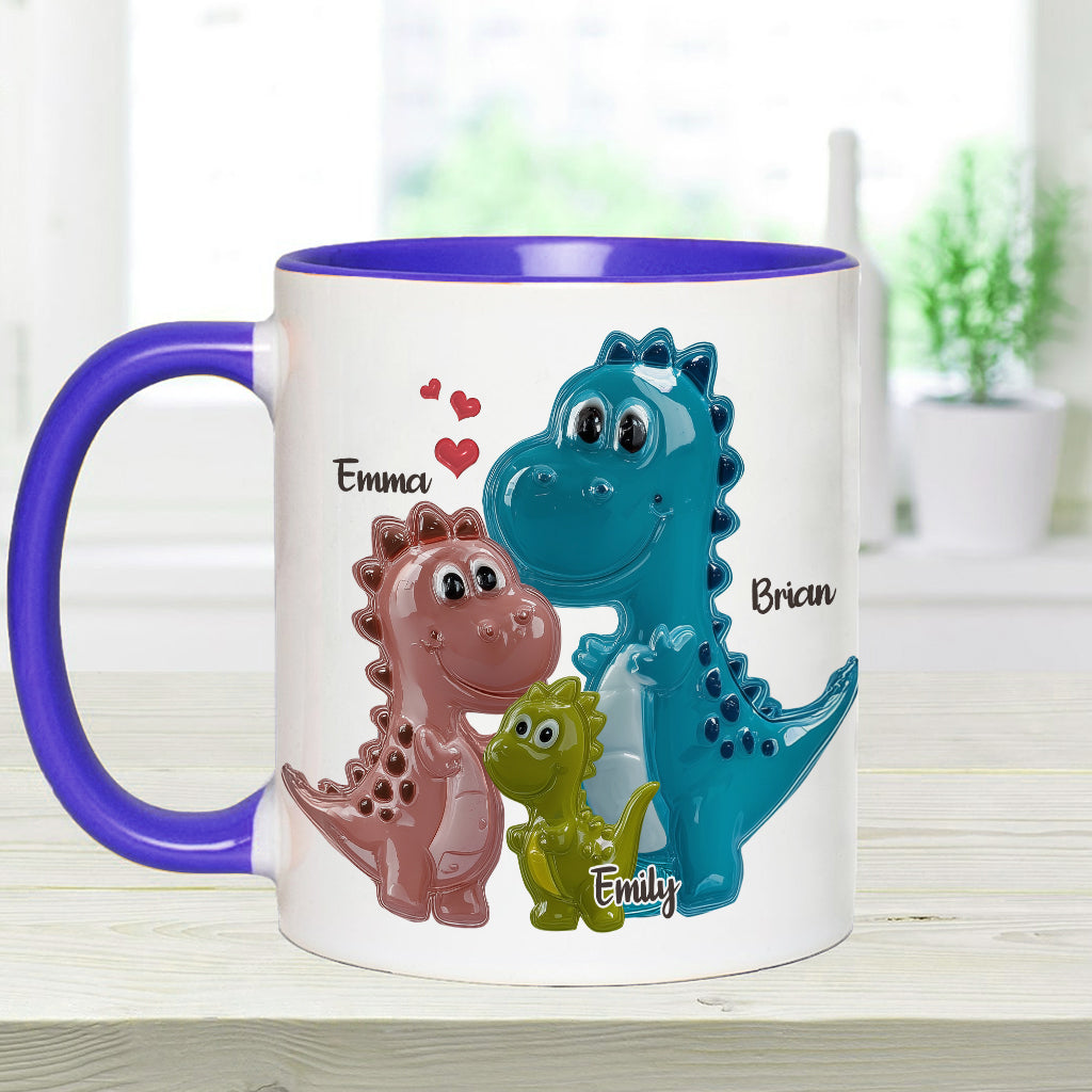 Mug personnalisé « Famille de dinosaures de trois » pour la première fête des pères