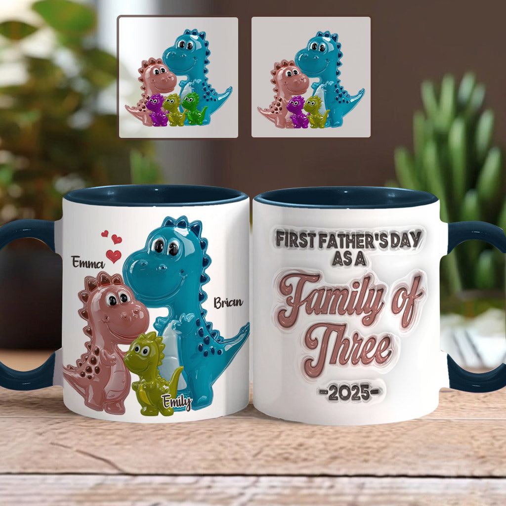 Mug personnalisé « Famille de dinosaures de trois » pour la première fête des pères