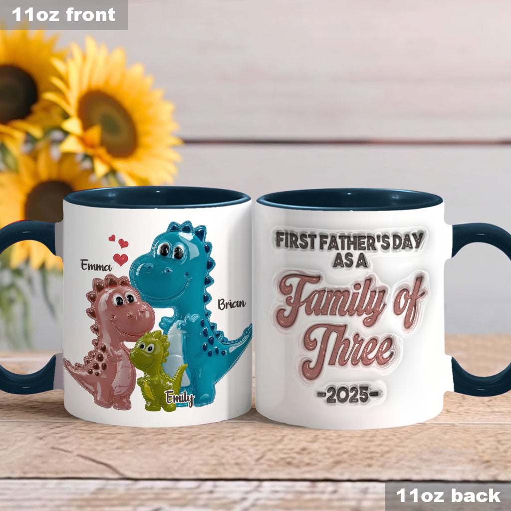 Mug personnalisé « Famille de dinosaures de trois » pour la première fête des pères