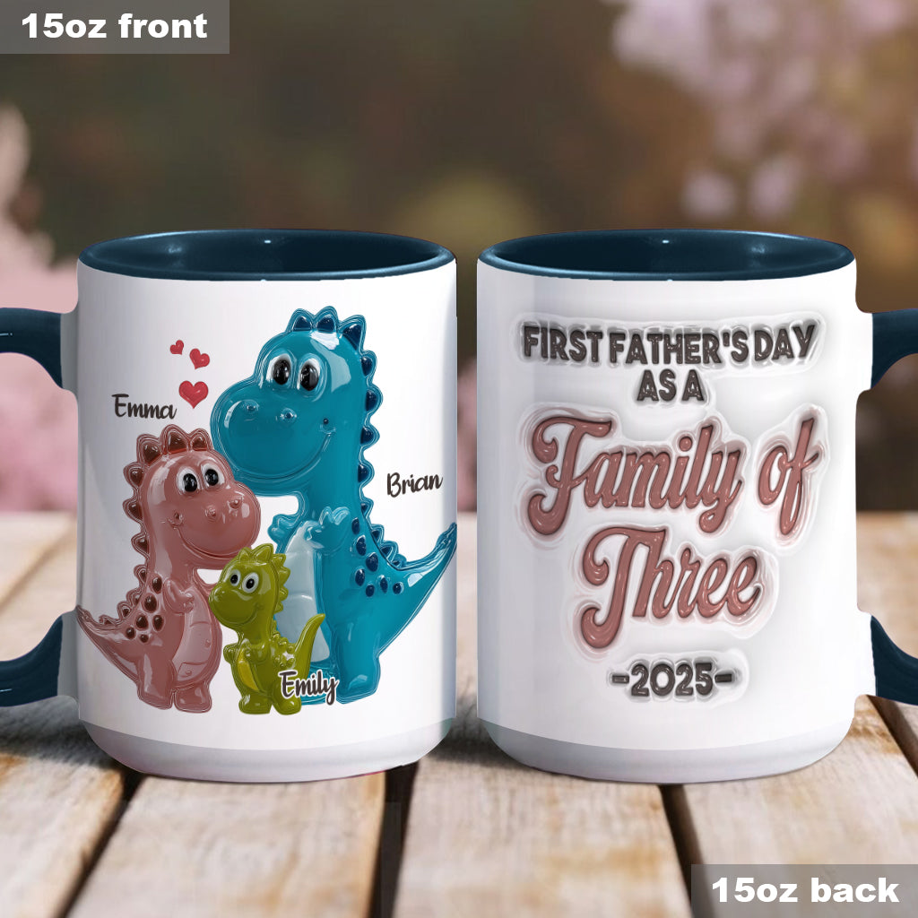 Mug personnalisé « Famille de dinosaures de trois » pour la première fête des pères