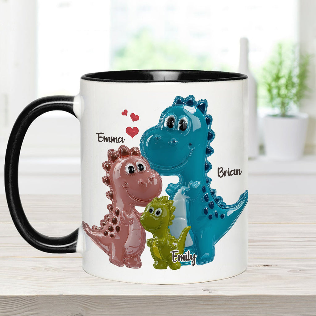 Mug personnalisé « Famille de dinosaures de trois » pour la première fête des pères