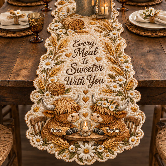 Every Meal Is Sweeter With You - Personalized Highland Cow Table Runner Custom Shape
