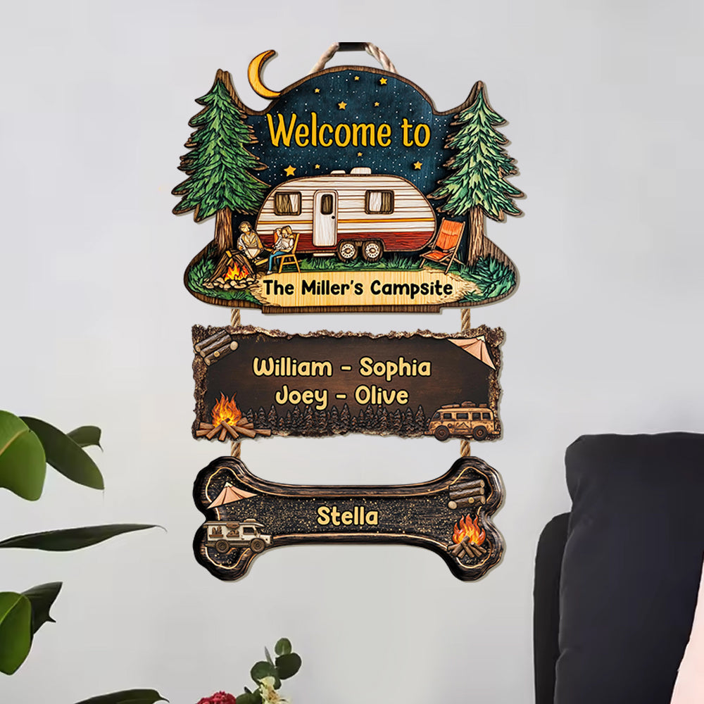 Bienvenue sur notre camping - Panneau personnalisé en bois de palette