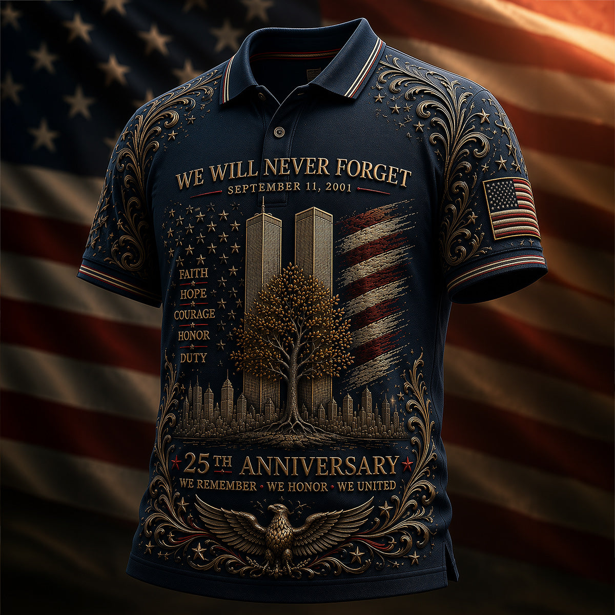 25 Year We Will Never Forget - Personalized Patriot Polo Shirt