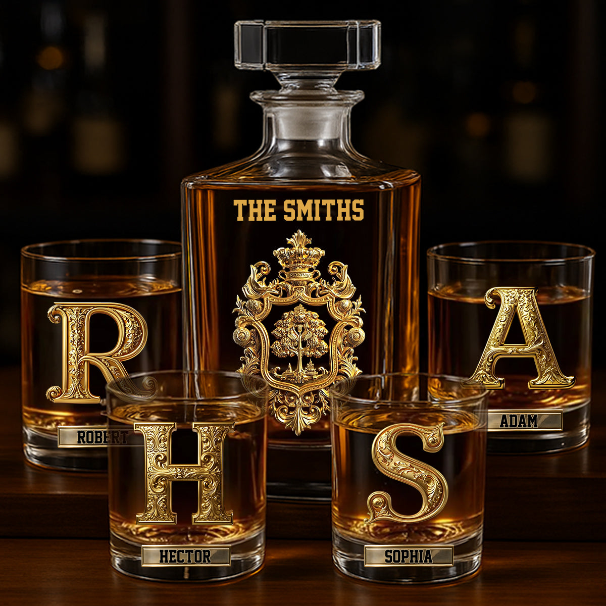 Coffret à boissons personnalisé pour toute la famille - Carafe à whisky familiale personnalisée