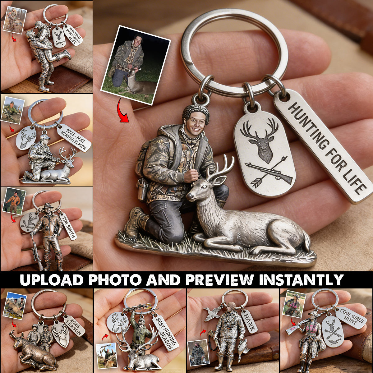 Custom Keychain From Any Photo - Personalized Hunting Keychain With Charms