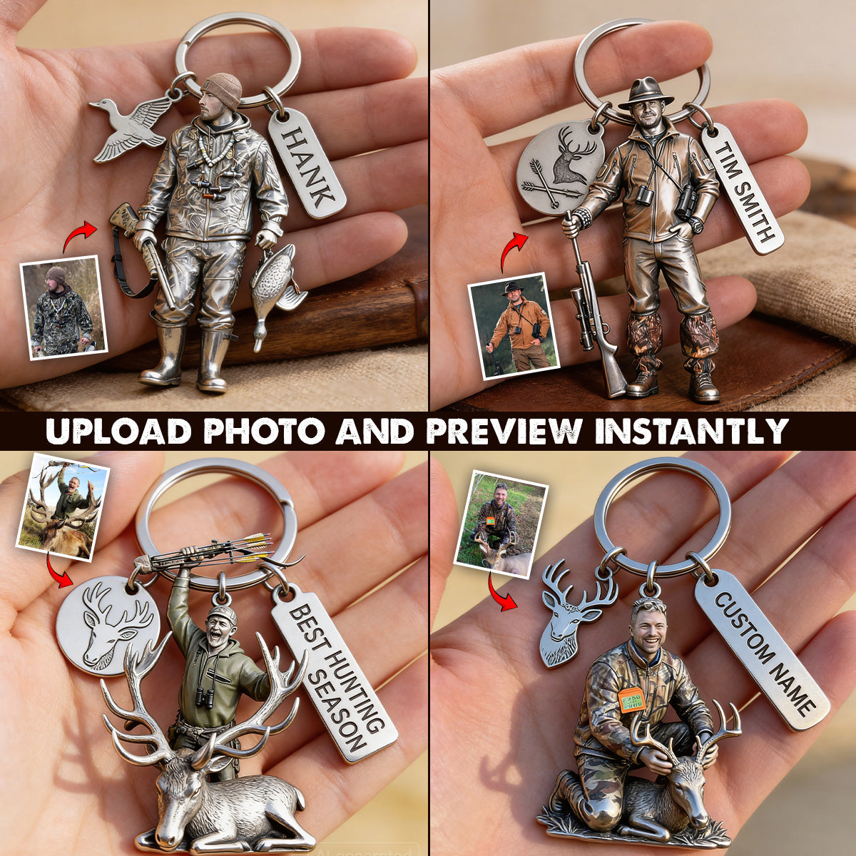 Custom Keychain From Any Photo - Personalized Hunting Keychain With Charms