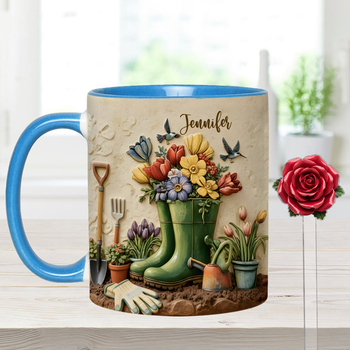 J'adore le jardinage - Mug décoratif personnalisé avec agitateurs en acrylique