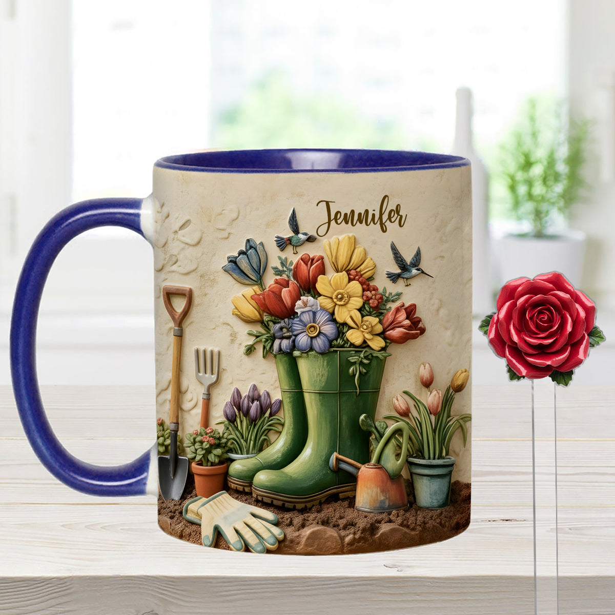 J'adore le jardinage - Mug décoratif personnalisé avec agitateurs en acrylique